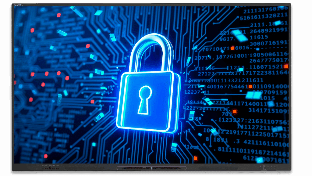 Afbeelding van de SMART Board High secure. Met highlights van de unieke functies van het bord.