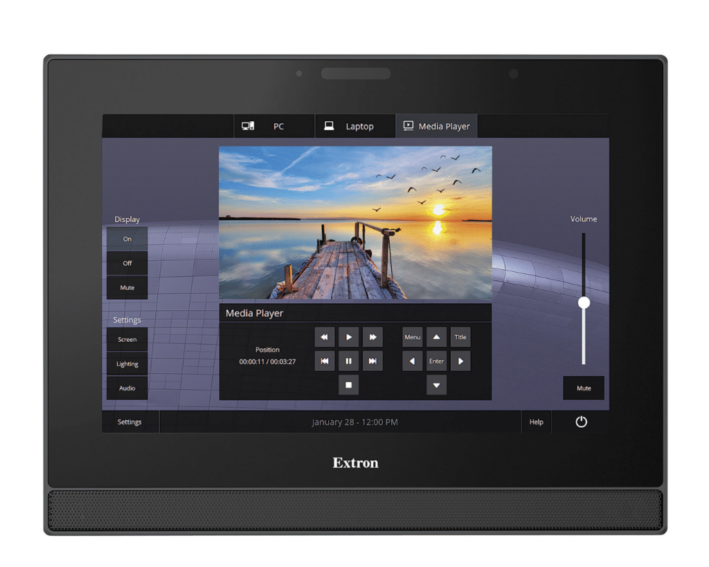 Extron touchpanel met media player interface voor ruimtebediening