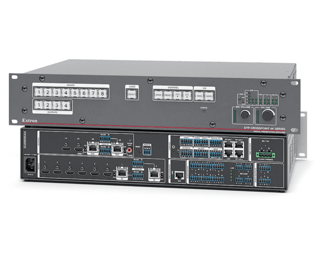 Extron DTP Crosspoint 4K digitale presentatieswitcher voor en achterkant