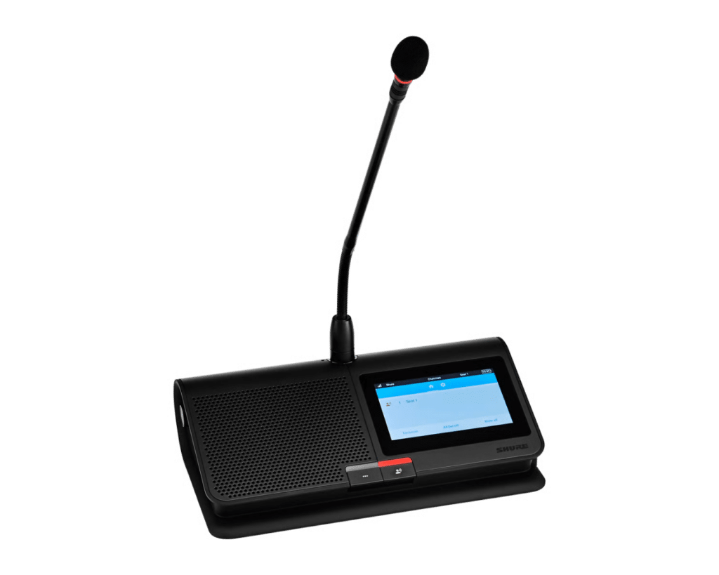 Shure tafelconferentiemicrofoon met gooseneck en touchscreen voor vergadersysteem