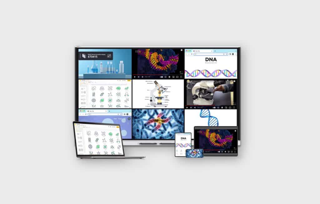 SMART Board GX Plus met negen vensters en gedeelde content op laptop en tablet